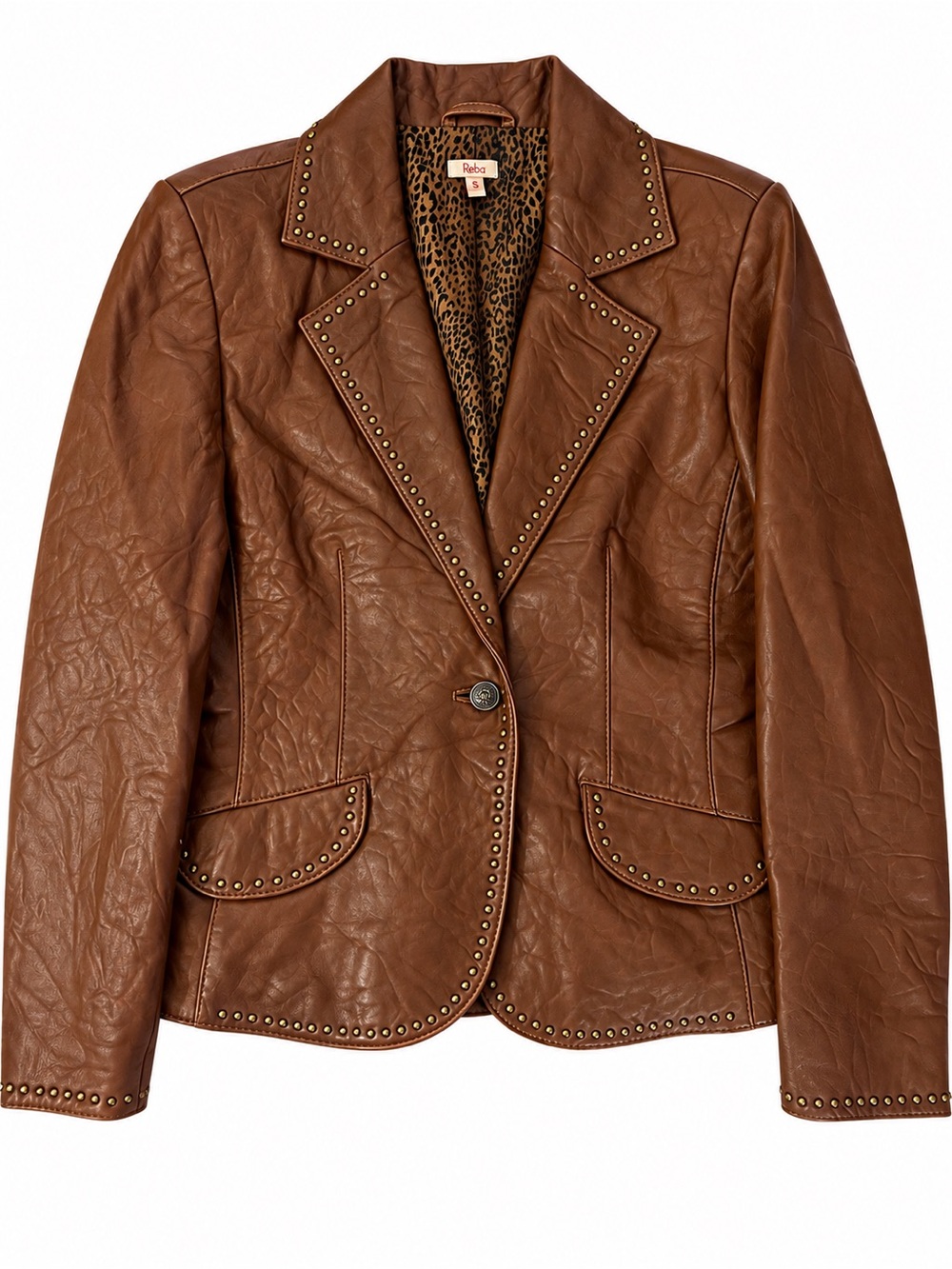 Reba Chestnut Brown Studded Leather Blazer Jacket